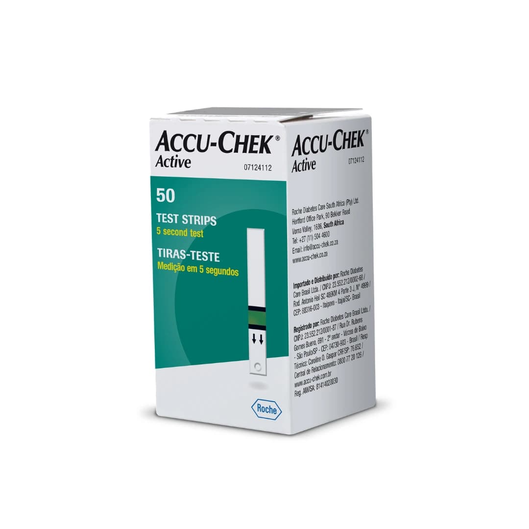 Caixa com 50 tiras de teste de glicose Accu-Chek Active