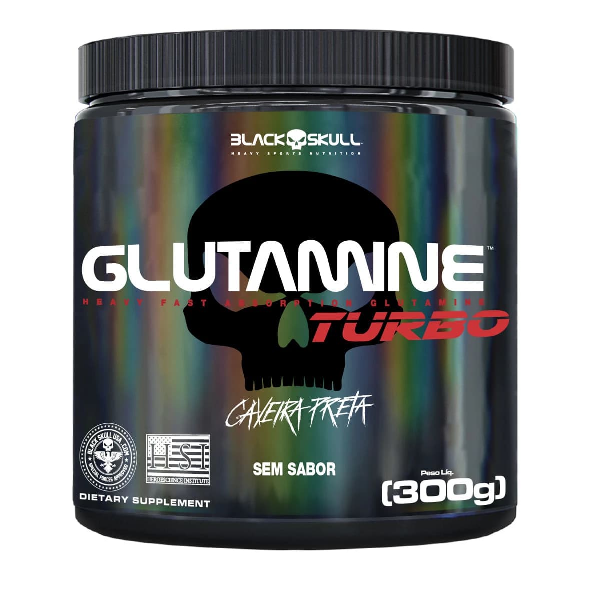 Black Skull Glutamine Turbo sem sabor, pote de 300 g