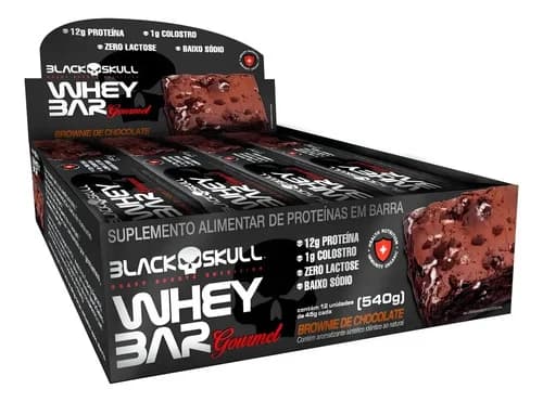 Black Skull Whey Bar Gourmet caixa com 12 unidades brownie de chocolate