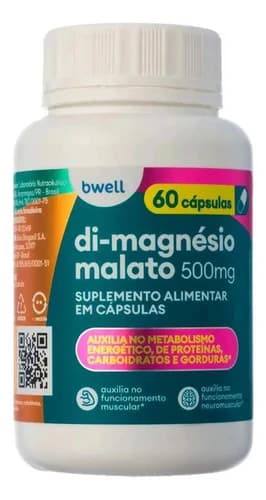 Bwell Di-Magnésio Malato 500 mg, frasco com 60 cápsulas