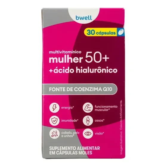 Bwell multivitamínico Mulher 50+ com ácido hialurônico, 30 cápsulas