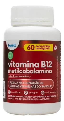 Bwell vitamina B12 mastigável frutas vermelhas 60 unidades