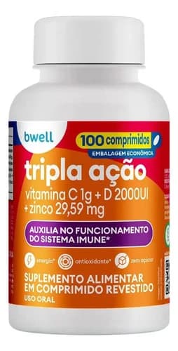 Bwell Vitamina C Tripla Ação, frasco com 100 comprimidos