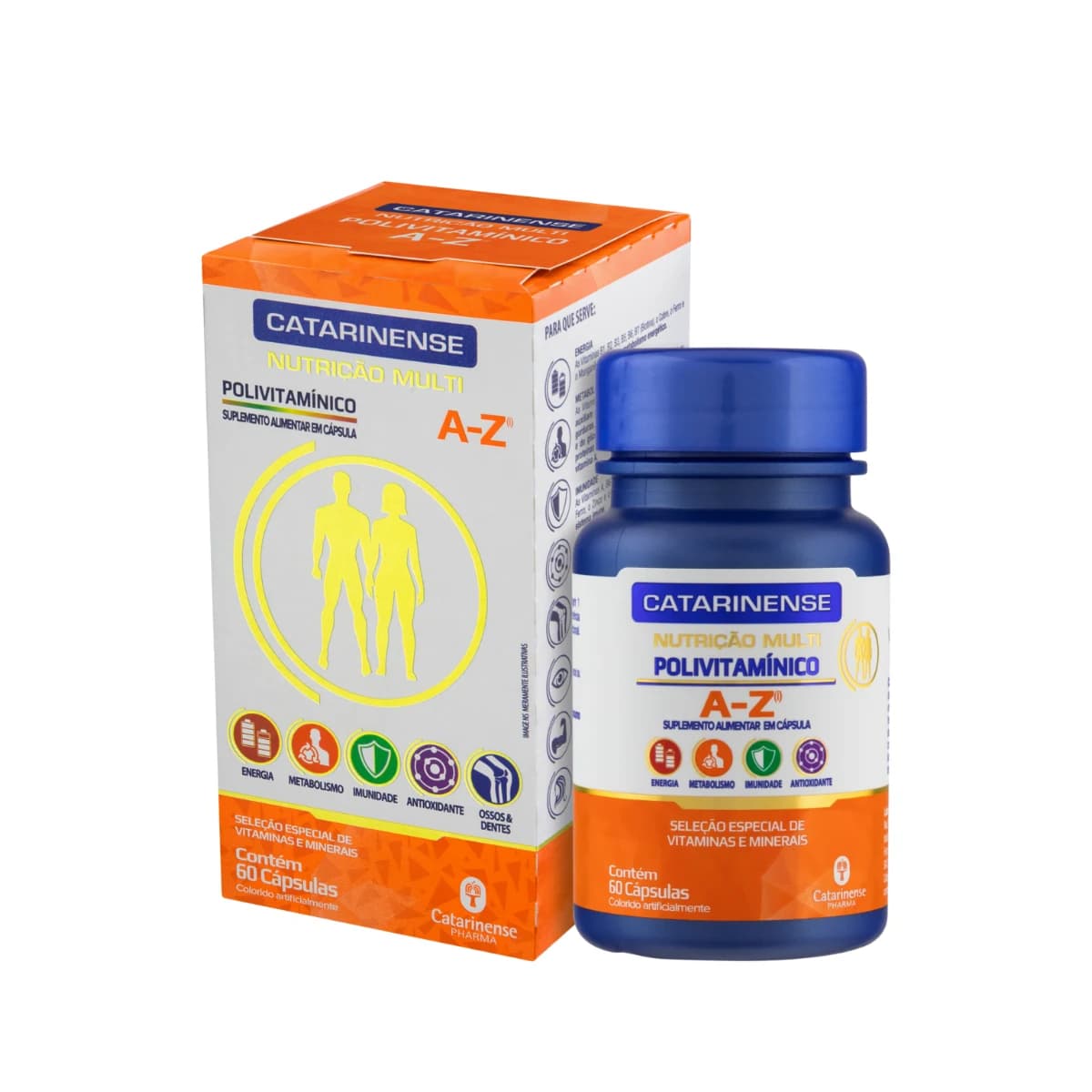 Catarinense Nutrição Multi Polivitamínico A-Z, embalagem com 60 cápsulas