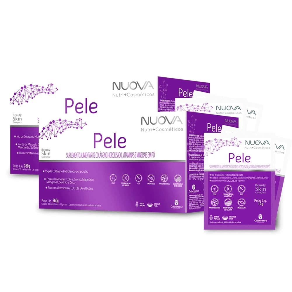 Kit com duas caixas Nuova Pele de 30 sachês de colágeno Catarinense