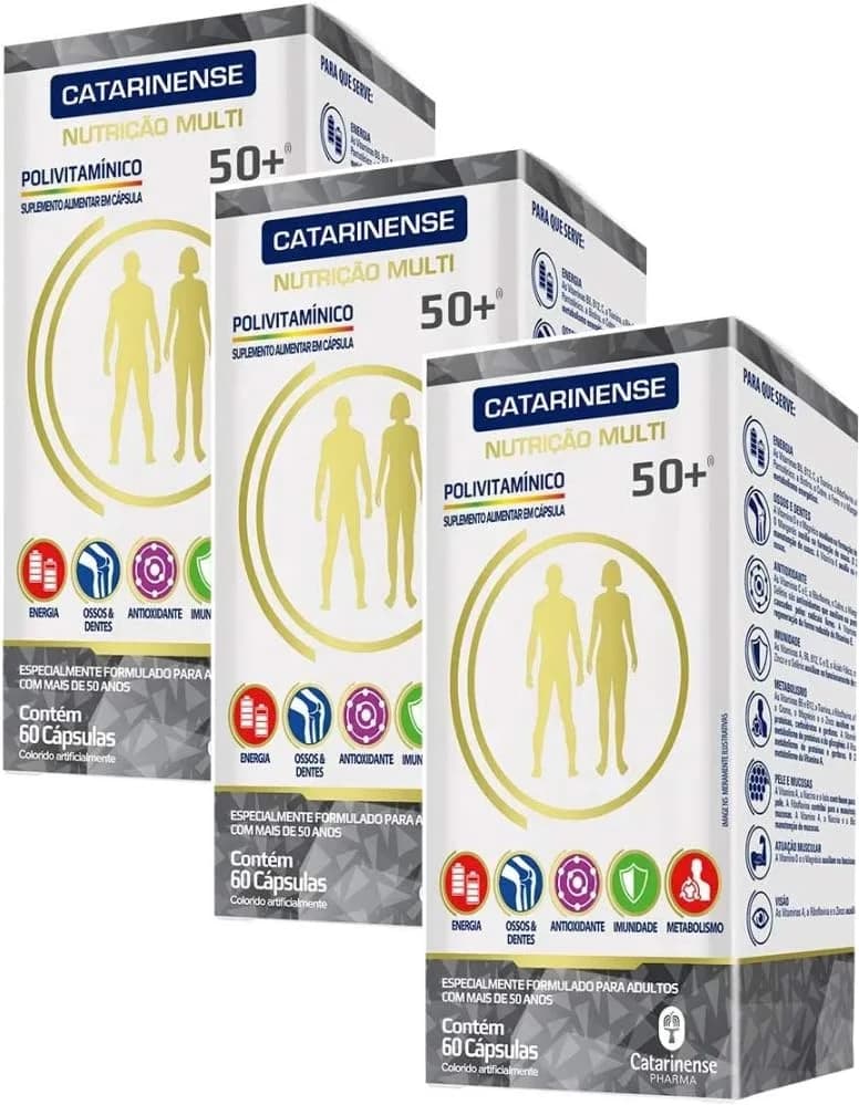 Catarinense Polivitamínico A-Z 50+ Sênior, kit com 3 embalagens de 60 cápsulas