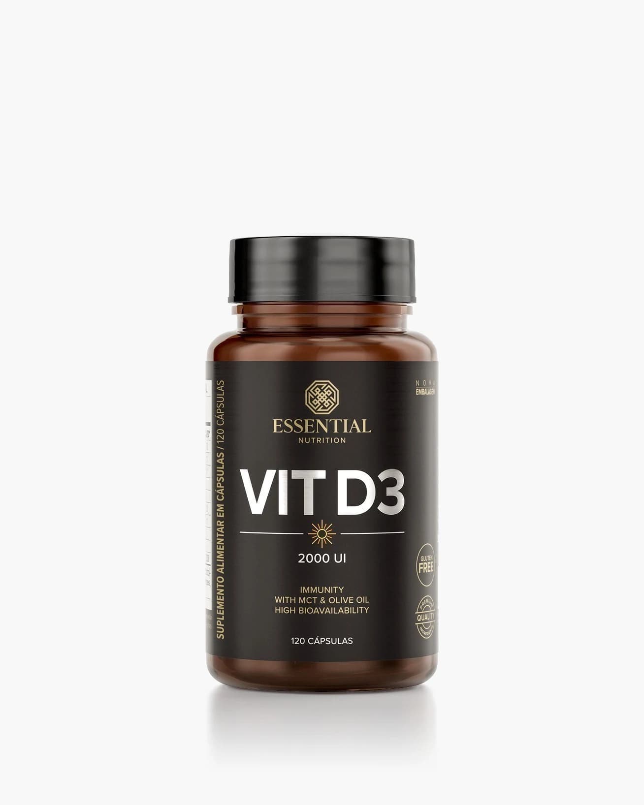 Vit D3 Essential Nutrition 2000 UI, frasco com 120 cápsulas