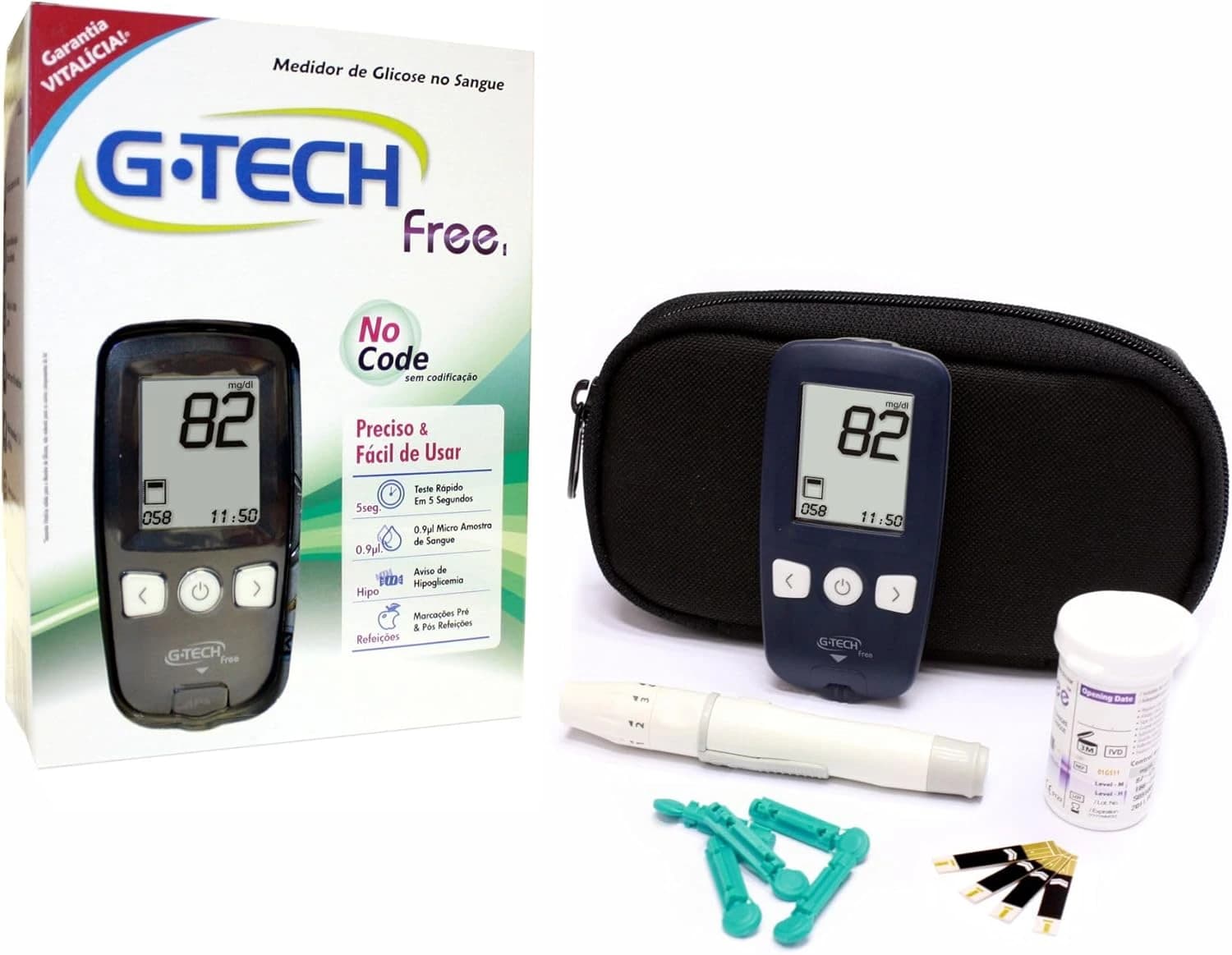 Kit G-Tech Free com medidor de glicose e acessórios