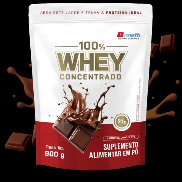 Growth Supplements 100% Whey Protein Concentrado, pote de 900 g, sabor chocolate