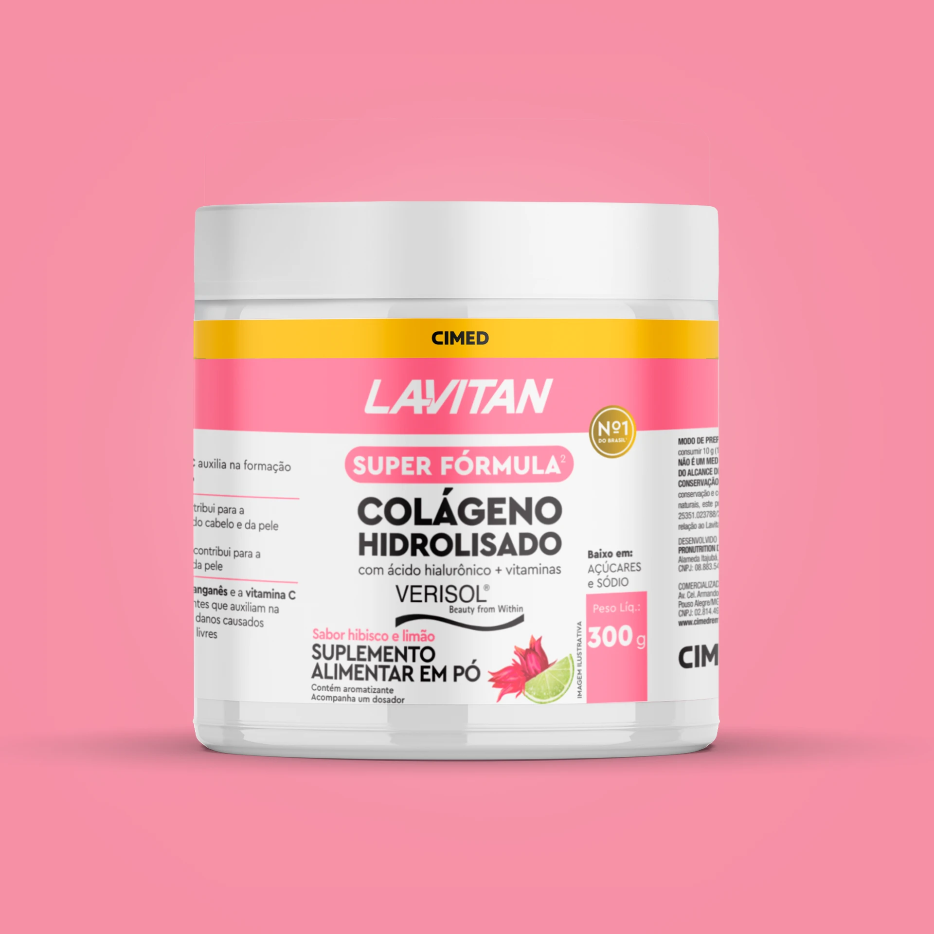 Lavitan Super Fórmula Colágeno Hidrolisado Verisol sabor hibisco e limão, pote de 300 g