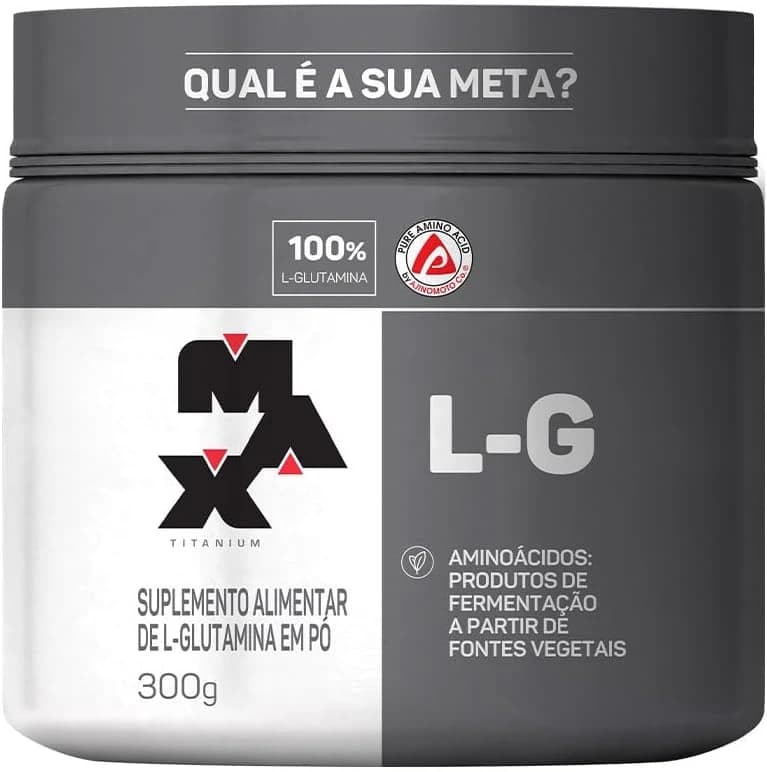 Max Titanium L-G, glutamina em pó, pote de 300 g