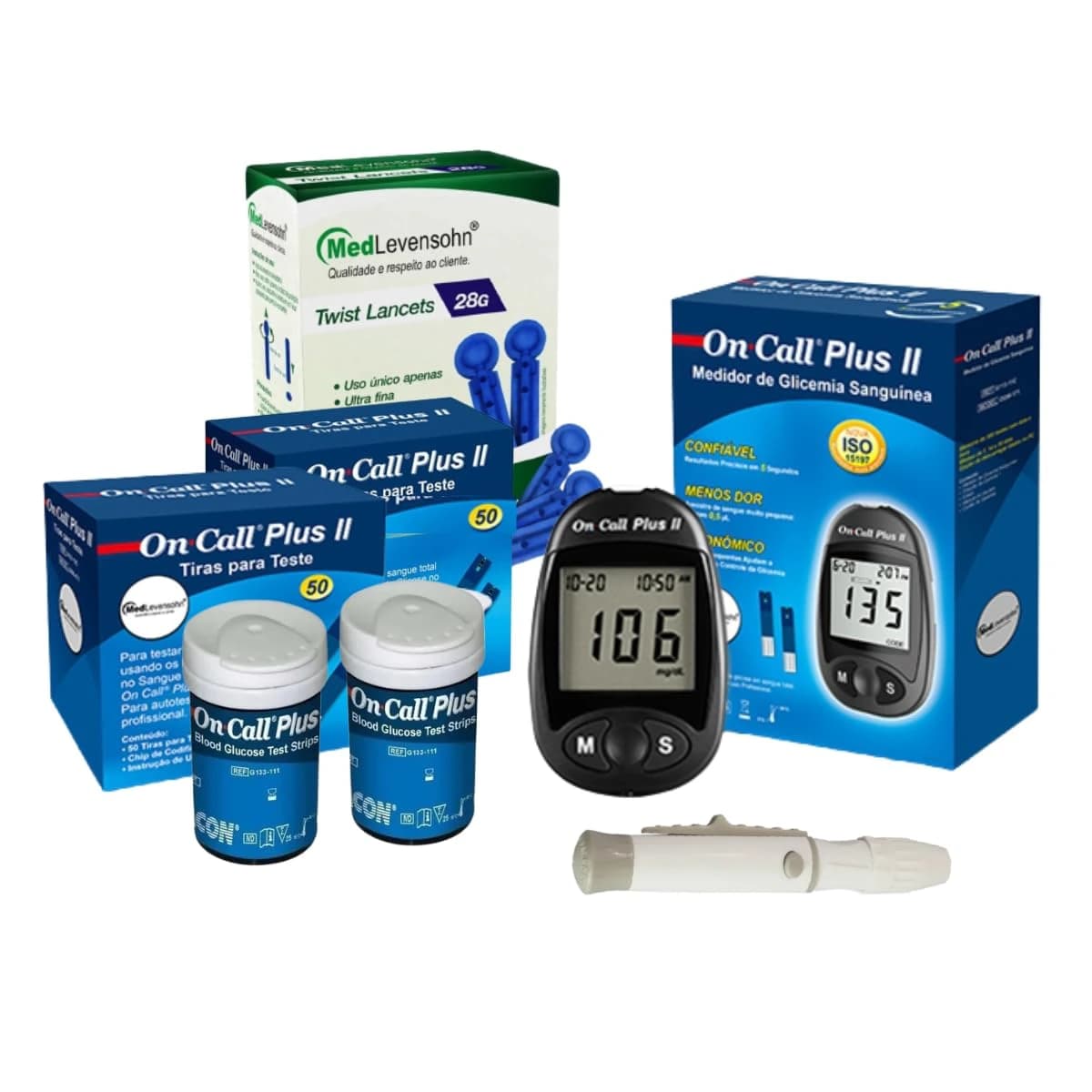 Kit On Call Plus II com monitor, 100 tiras e 100 lancetas