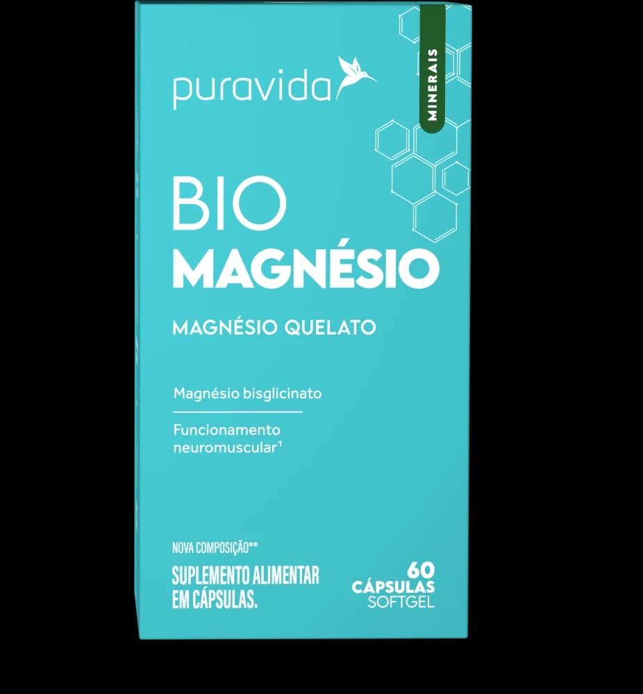 Puravida Bio Magnésio Quelato, caixa com 60 cápsulas softgel