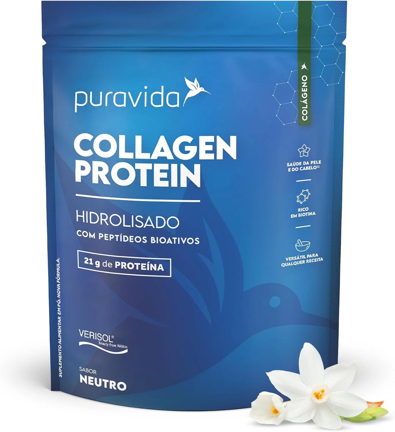 Puravida Collagen Protein sabor neutro, embalagem de 450 g