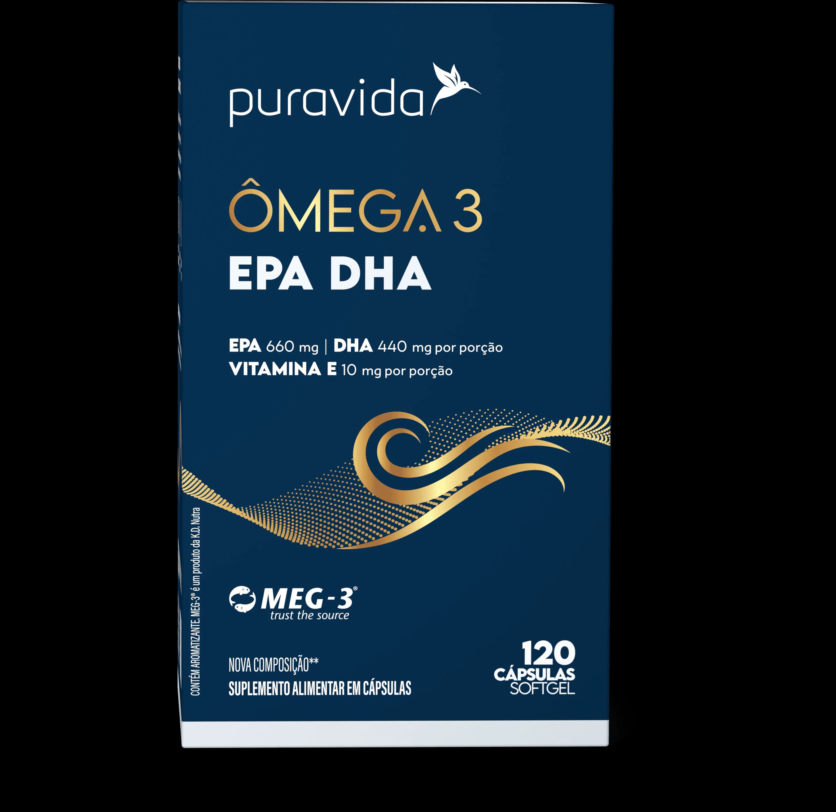 Puravida Ômega 3 EPA DHA, embalagem com 120 cápsulas