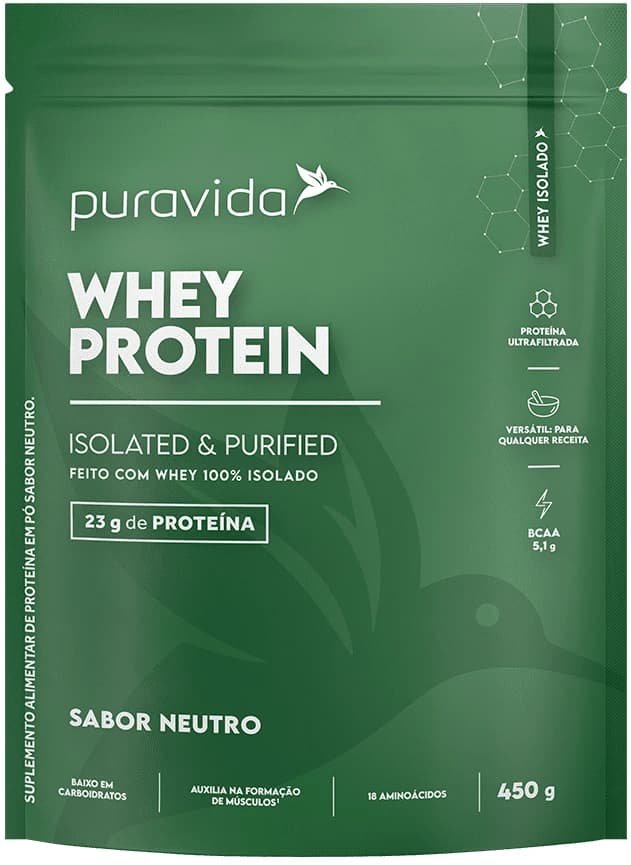 Puravida Whey Protein Isolado sabor neutro, pouch de 450 g