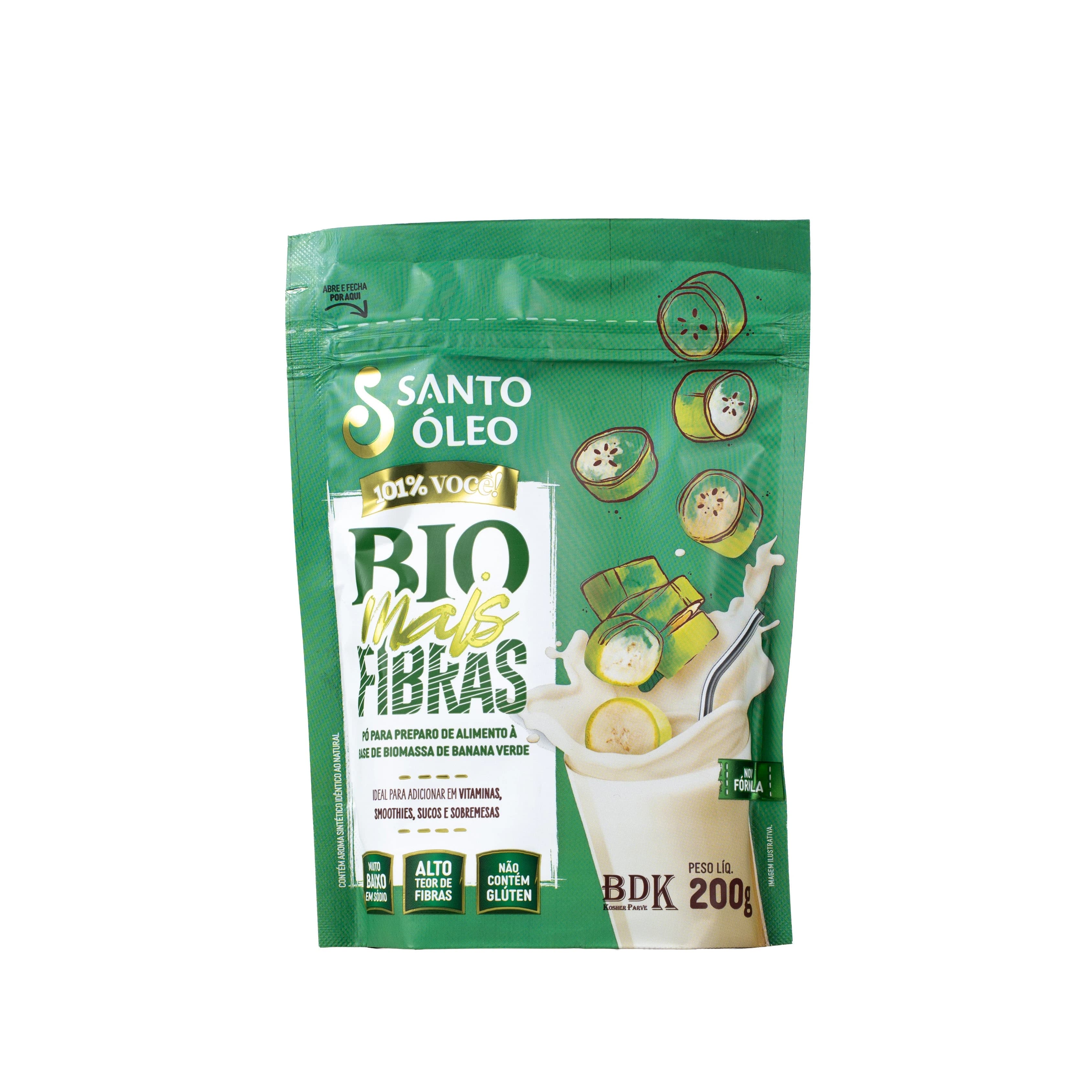 Santo Óleo Bio Mais Fibras, pó à base de biomassa de banana verde, 200 g