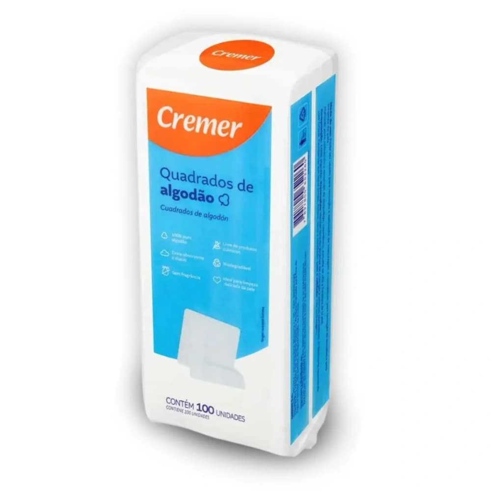 Cremer Cremer Algodão Quadrado Sem Perfume, 100 Unidades