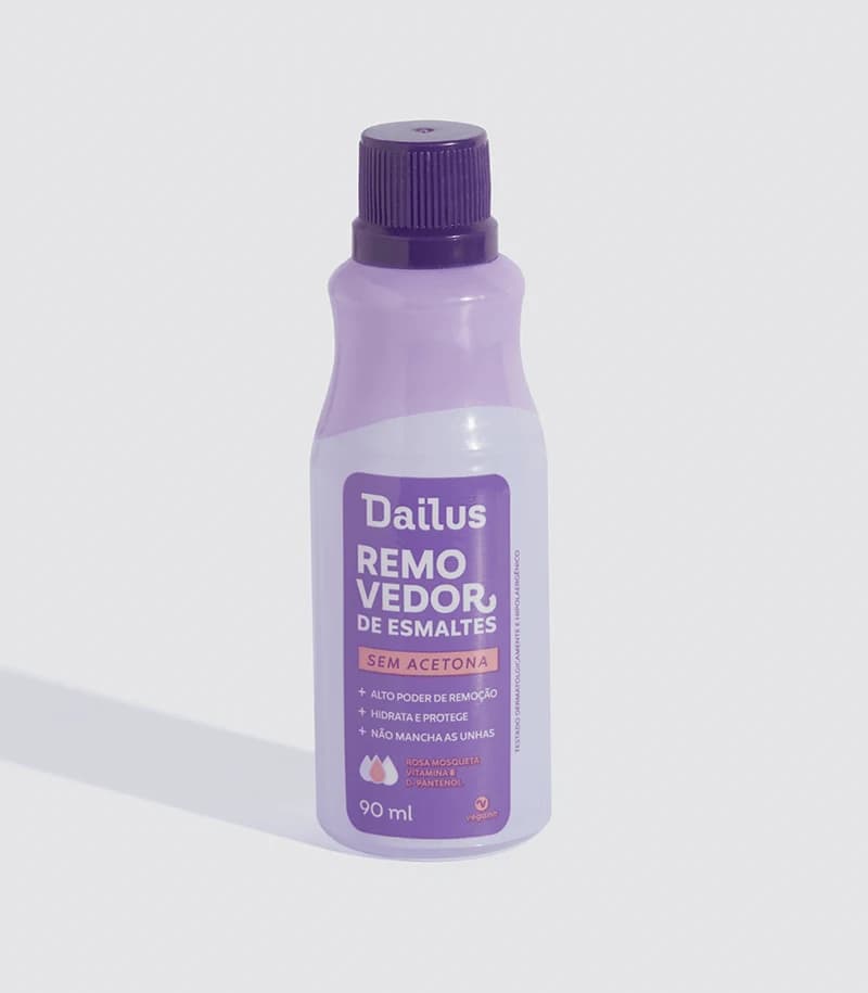 Removedor de esmaltes Dailus sem acetona, frasco de 90 ml