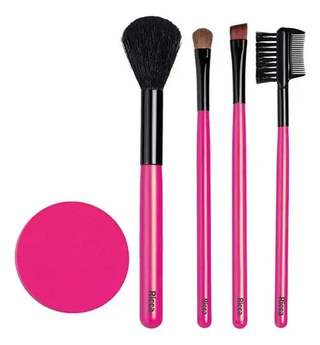 Ricca conjunto de pincéis de maquiagem e esponja rosa