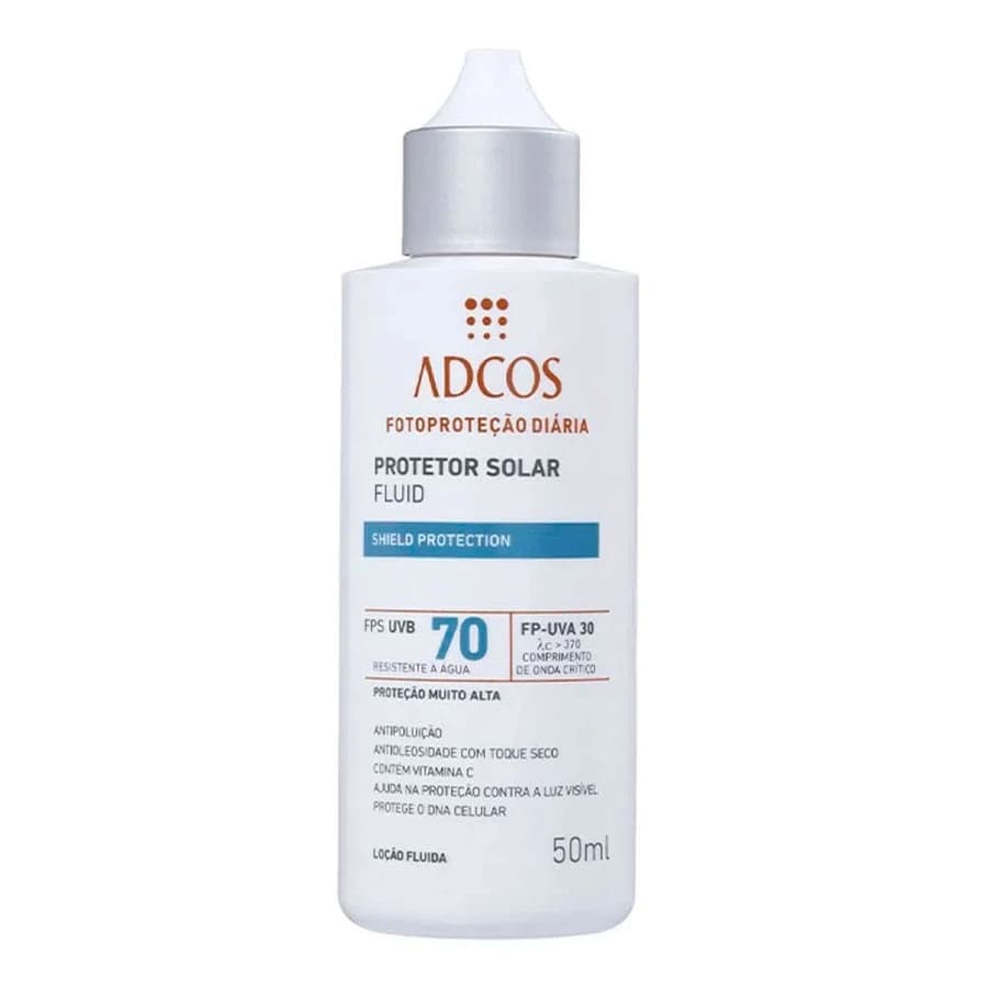 Adcos Adcos Protetor Solar Fluid Shield FPS 70 Incolor com Vitamina C, 50ml