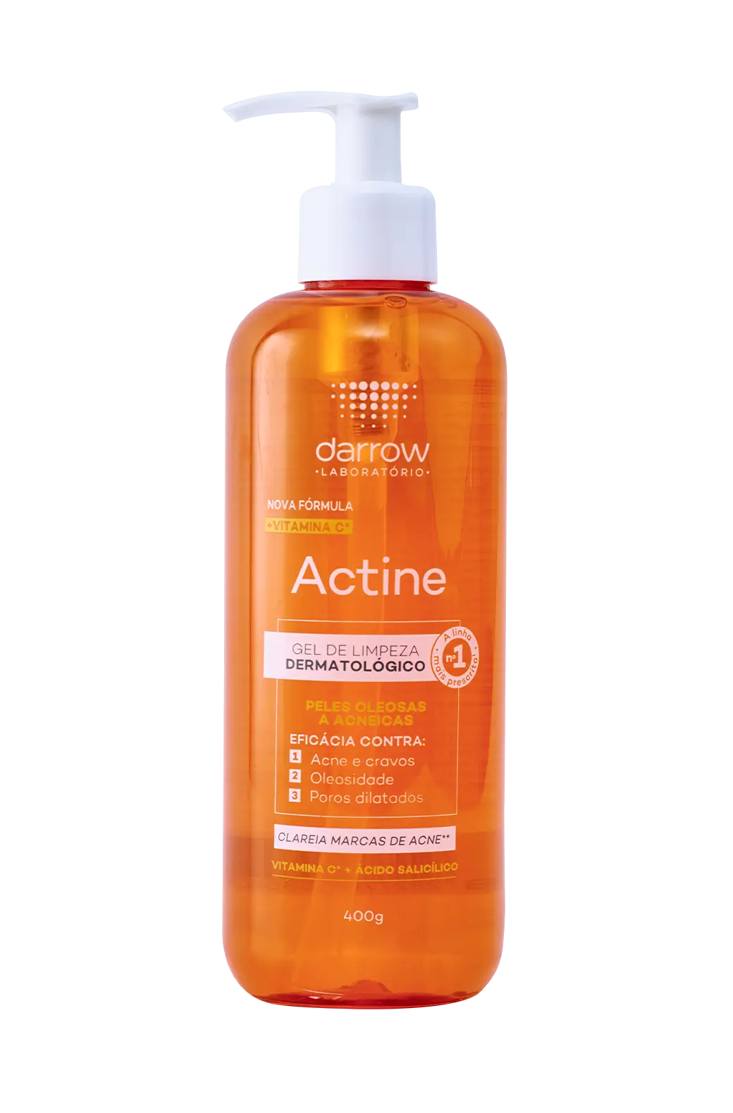 Darrow Actine Gel de Limpeza Facial com Ácido Salicílico, Vitamina C e Lactato de Mentila 400g