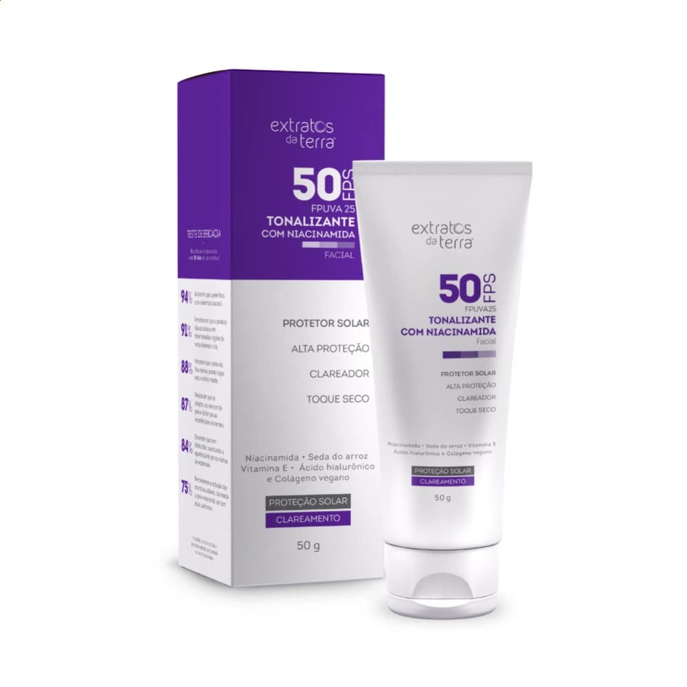 Extratos da Terra Protetor Solar Tonalizante com Niacinamida FPS50 com Cor