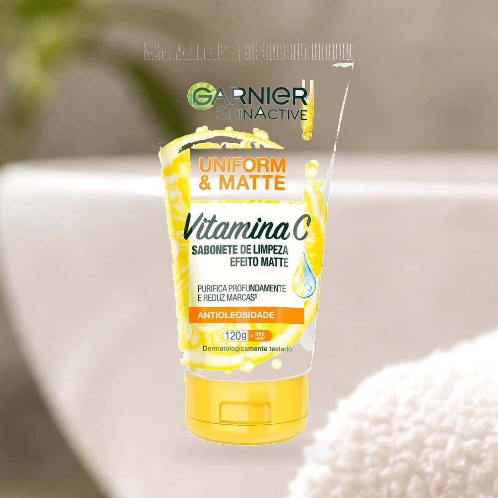 Garnier Sabonete Facial Uniform e Matte Vitamina C 120g