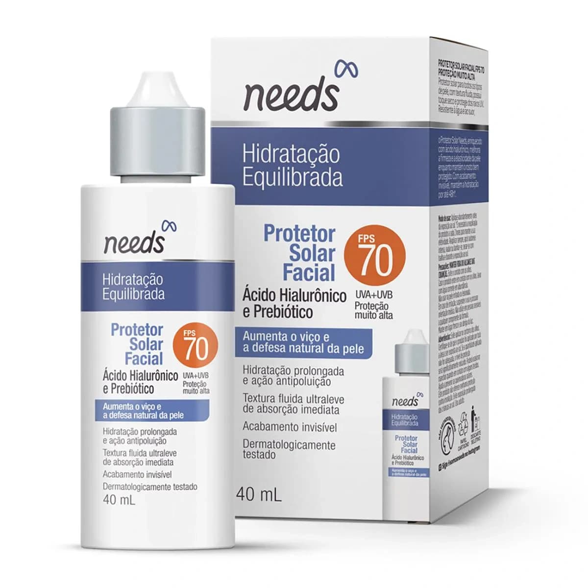 Needs Needs Protetor Solar Facial Hidrat. Equilib. FPS 70 Sem Cor, 40ml