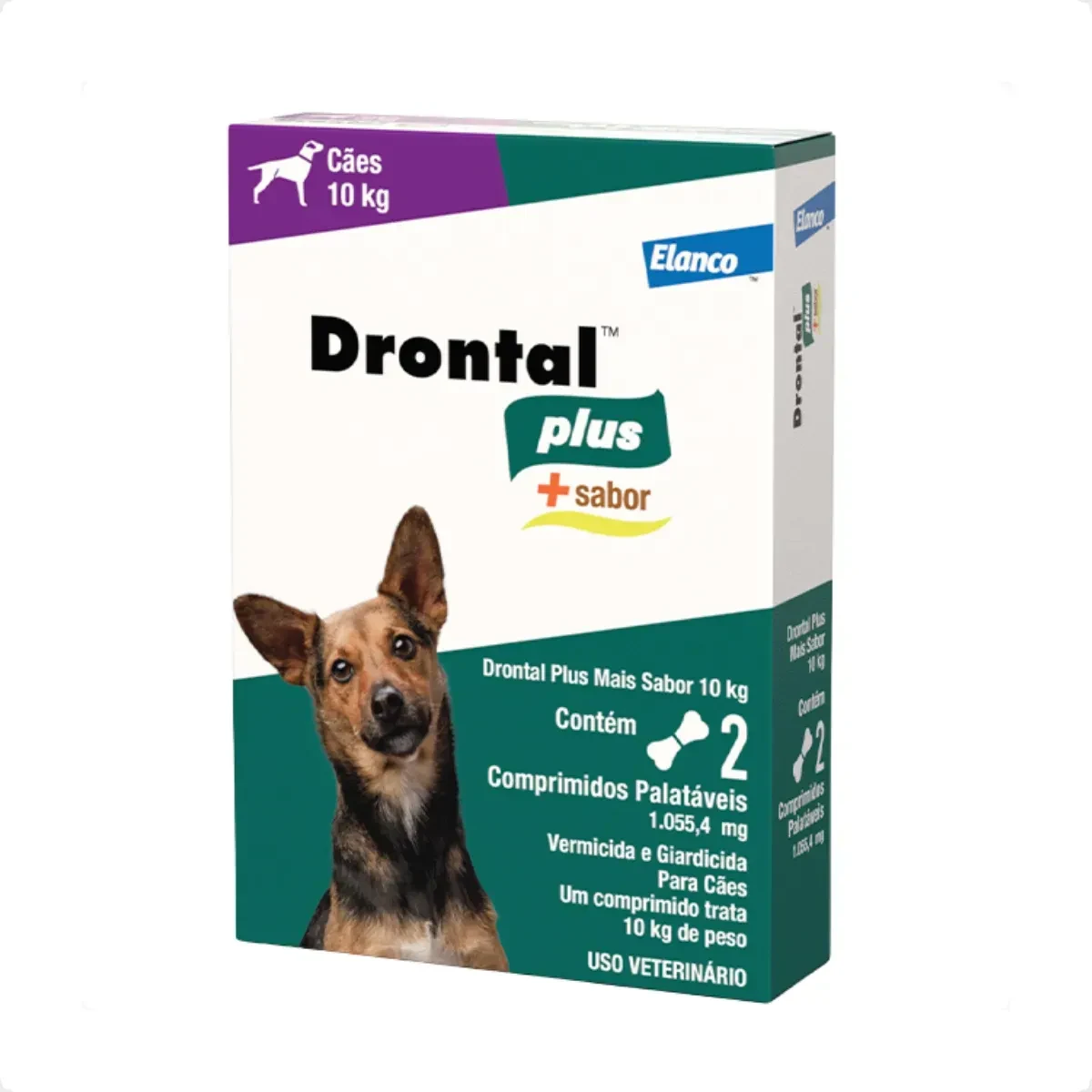 Vermífugo Drontal Plus sabor carne para cães de até 10 kg, caixa com dois comprimidos