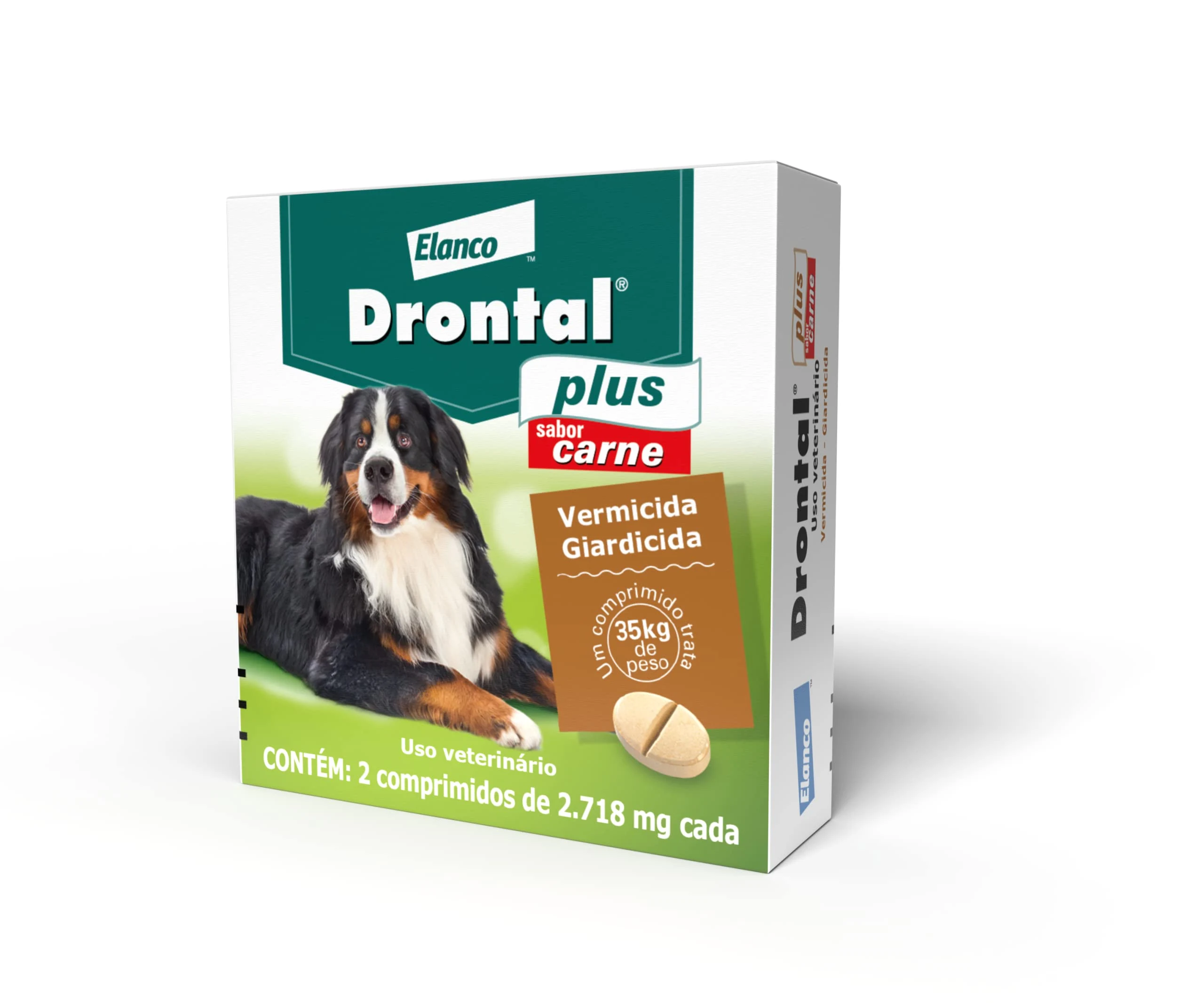 Vermífugo Drontal Plus sabor carne para cães de até 35 kg, caixa com dois comprimidos