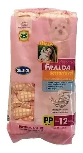 Fralda descartável Chalesco super absorvente para cães, tamanho PP com 12 unidades