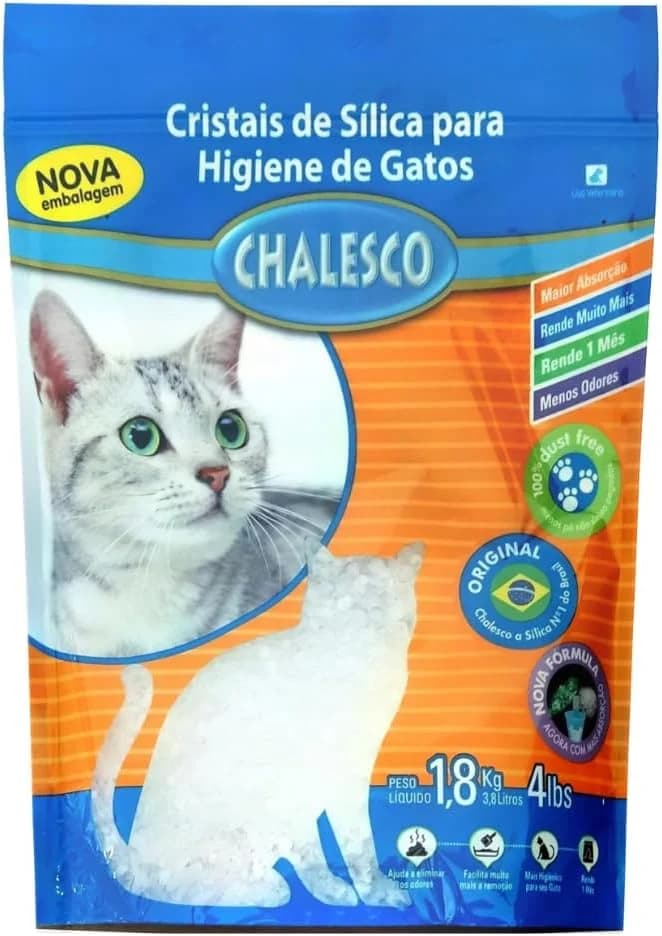 Areia higiênica de cristais de sílica Chalesco para gatos, embalagem de 1,8kg
