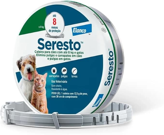 Coleira Seresto antipulgas e carrapatos para cães e gatos de até 8 kg