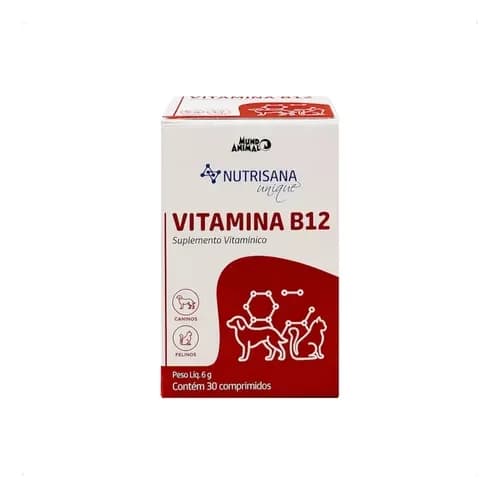 Suplemento Nutrisana Vitamina B12 para cães e gatos, caixa com 30 comprimidos