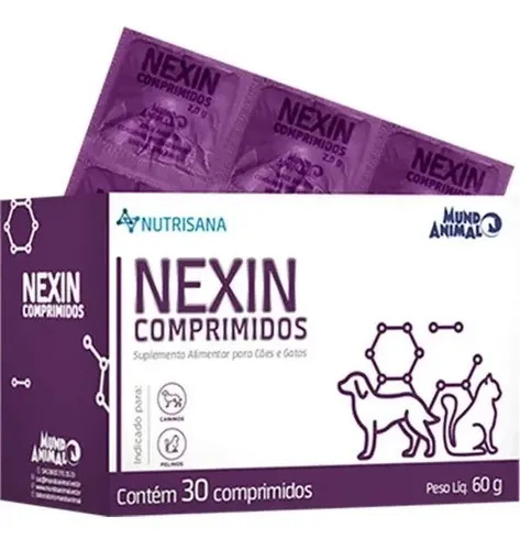 Mundo Animal Nutrisana Nexin, embalagem com 30 comprimidos e peso líquido de 60 g