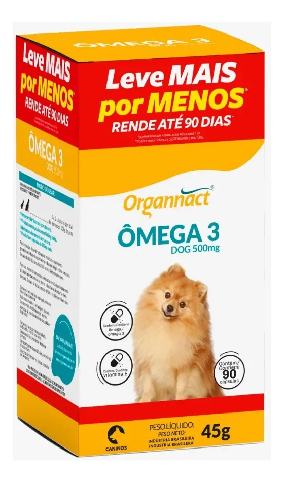 Caixa Organnact Ômega 3 Dog 500 mg com 90 cápsulas