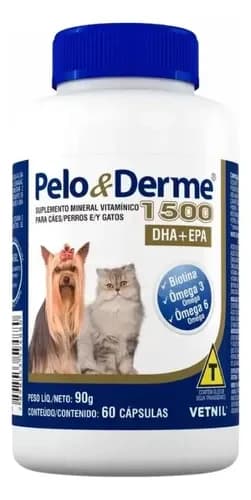 Suplemento Vetnil Pelo e Derme 1500mg DHA e EPA, frasco com 60 cápsulas