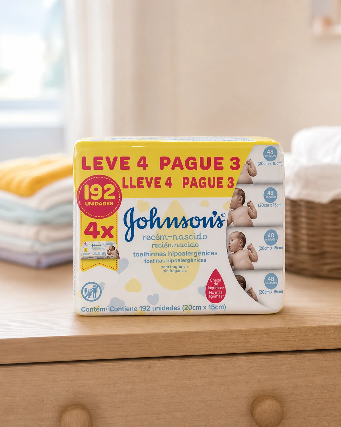 Johnson's Baby Kit Lenços Umedecidos Recém-Nascido Sem Fragrância 192 unidades (4x48)