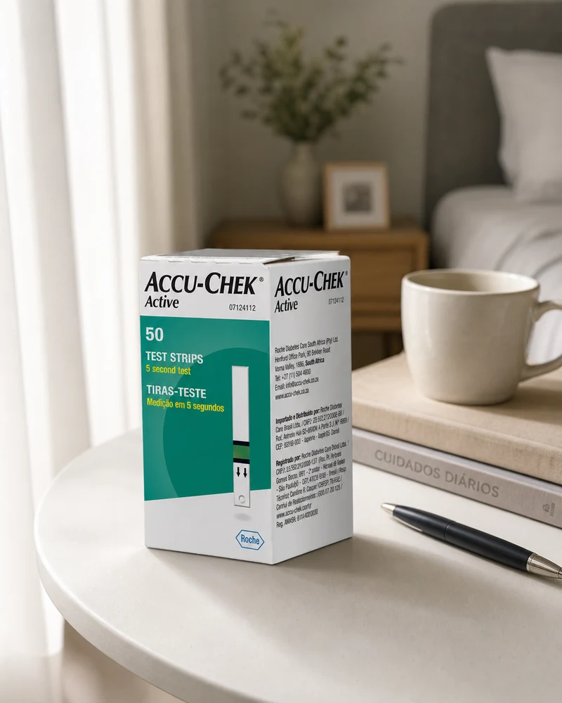 Caixa com 50 tiras de teste de glicose Accu-Chek Active