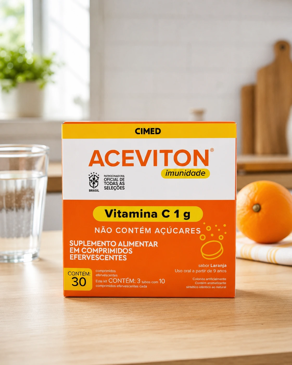 Aceviton Imunidade Vitamina C 1 g, caixa com 30 comprimidos efervescentes
