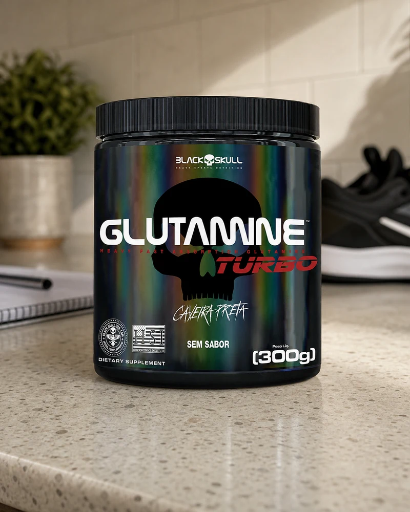 Black Skull Glutamine Turbo sem sabor, pote de 300 g
