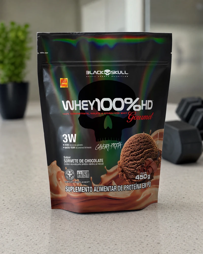 Refil Black Skull Whey 100% HD Gourmet sabor sorvete de chocolate 450 g