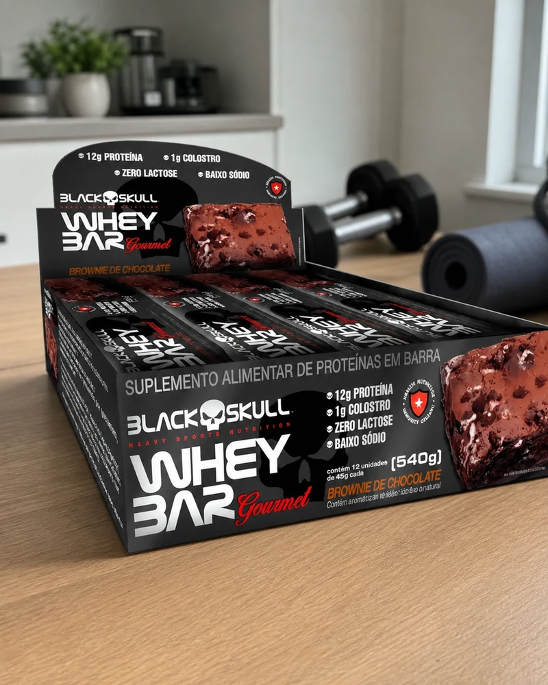 Black Skull Whey Bar Gourmet caixa com 12 unidades brownie de chocolate