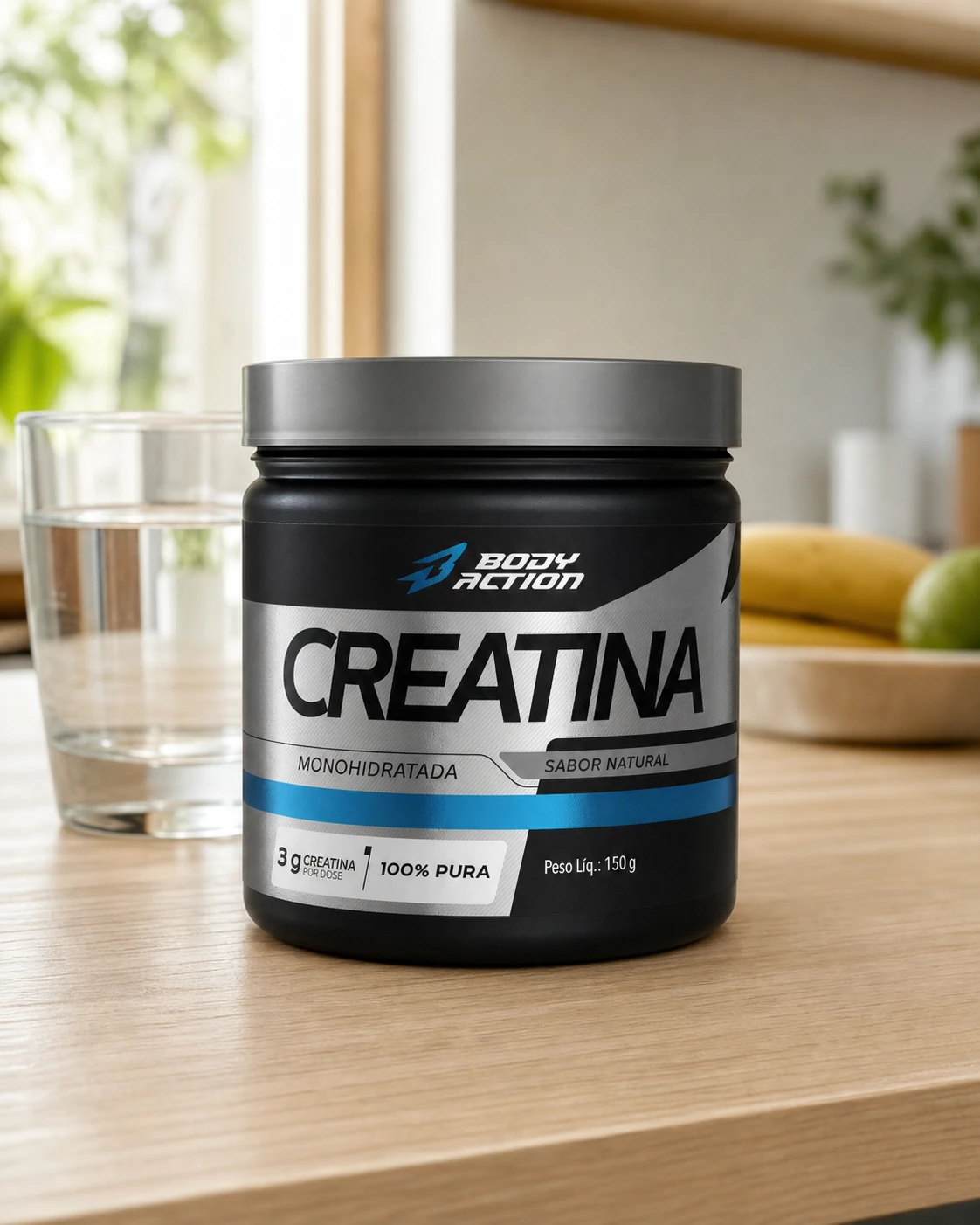 BodyAction Creatina monohidratada 100% pura, pote de 150 g
