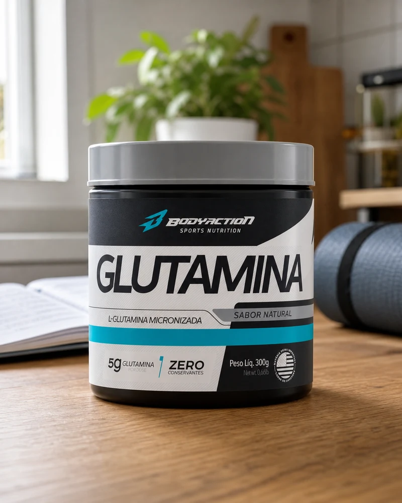 BodyAction glutamina micronizada sabor natural, pote de 300 g