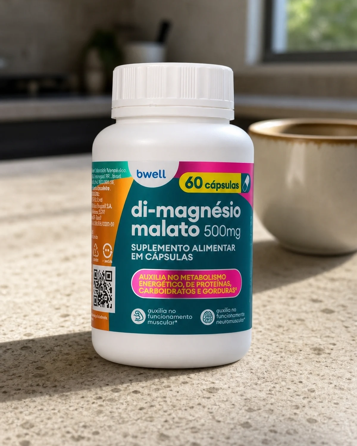 Bwell Di-Magnésio Malato 500 mg, frasco com 60 cápsulas