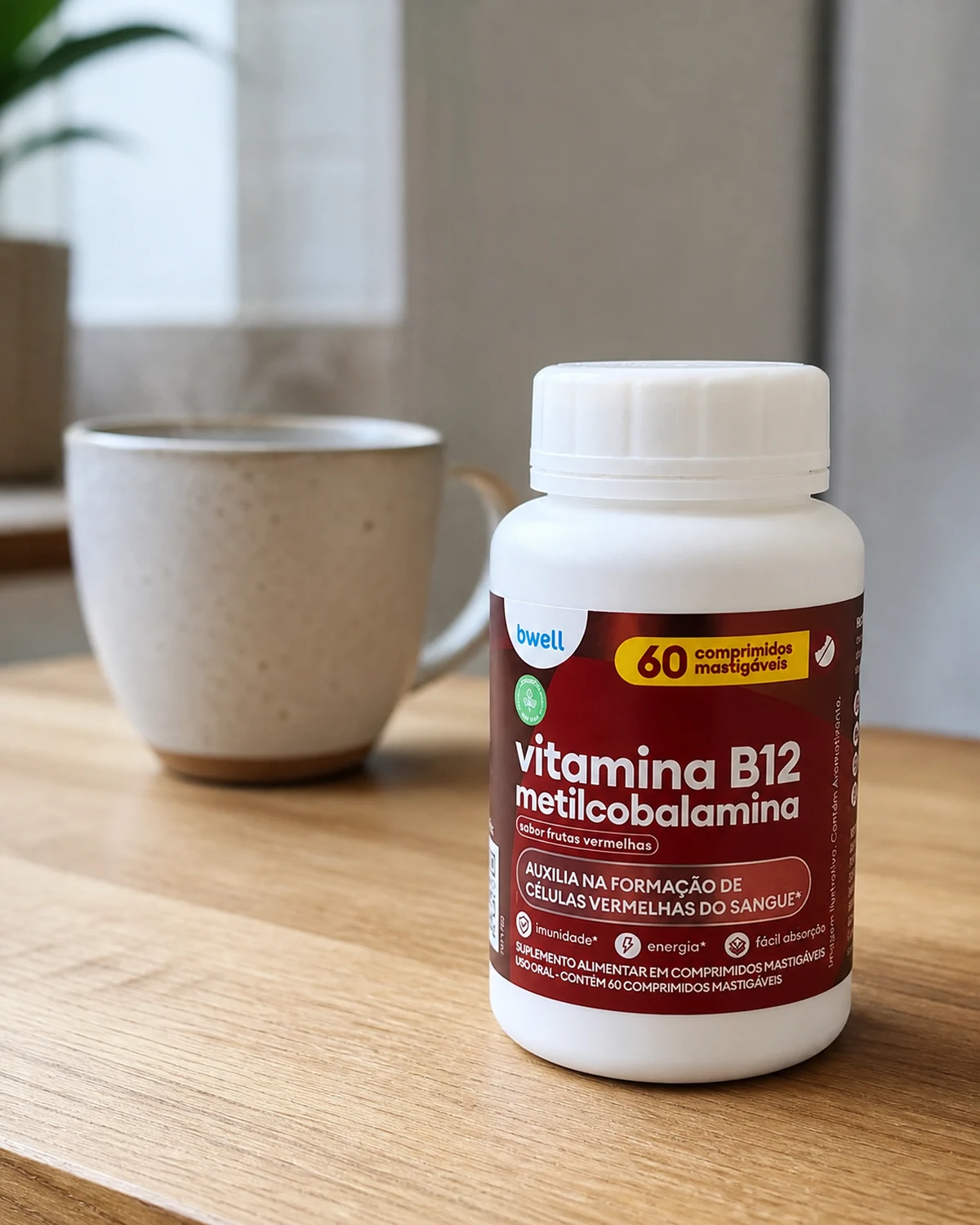 Bwell vitamina B12 mastigável frutas vermelhas 60 unidades