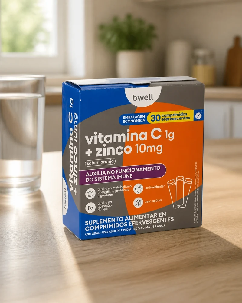 Bwell vitamina C 1 g + zinco 10 mg, tubo com 30 comprimidos efervescentes