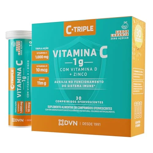 C-Triple Pharma vitamina C 1 g com vitamina D e zinco, caixa com 30 comprimidos efervescentes